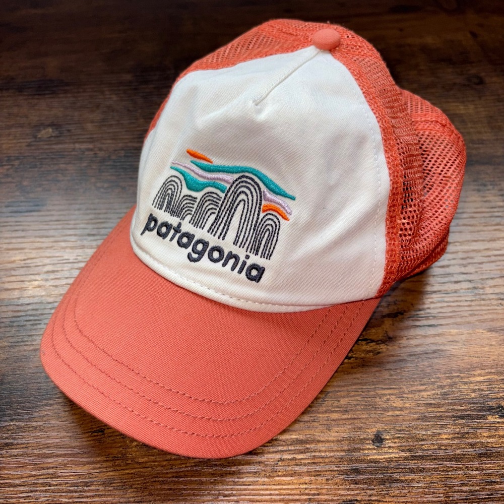 Patagonia Trucker Hat Mesh Snapback Cap Coral Orange White Mountain Logo Hat